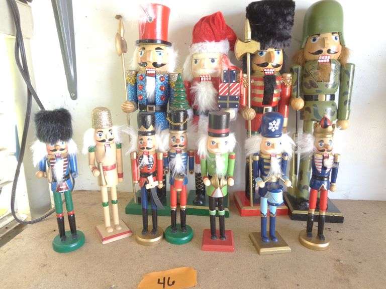 11 Christmas Nut Crackers. See pictures for details. Located in attached garage.