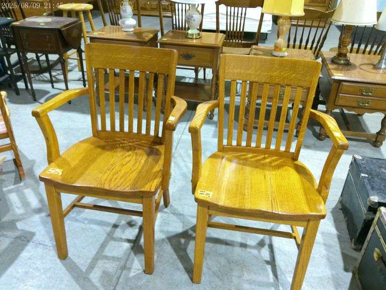 454 - Pair of refinished oak office/waiting room chairs. Very nice condition