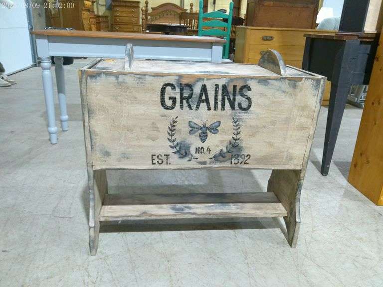 454 - Farmhouse grain storage, new. 32" long, 27" tall, 14" deep