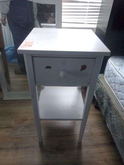 Side Table and Hanging Mirror. Side table is 14" wide x 29" tall x 14" deep. Mirror is 23" wide x 40