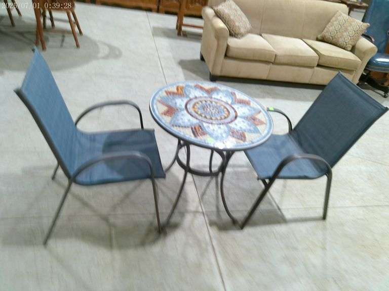 502- Mosaic round table 28" bistro set with 2 chairs