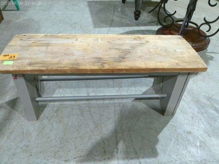454 - Primitive homemade wooden bench. 31" long, 13" tall