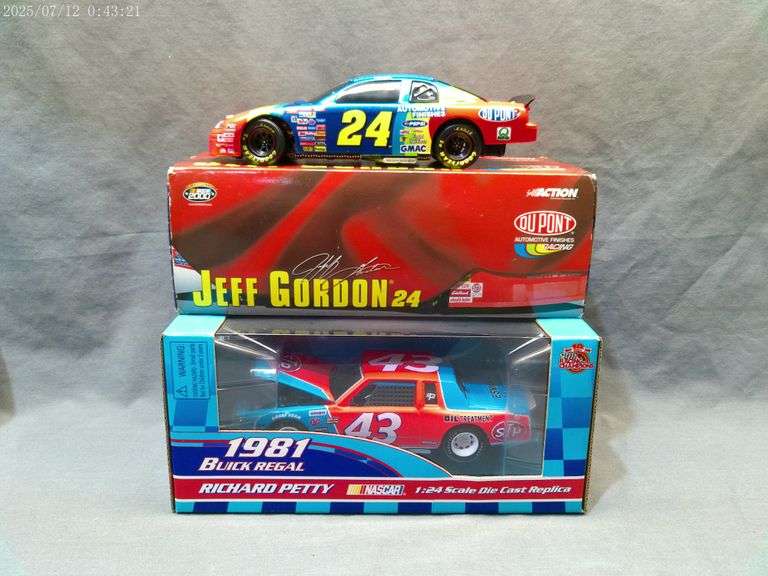 2 die cast 1:24 scale cars - Jeff Gordon, Richard Petty. In boxes