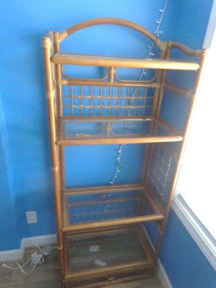 Faux Bamboo 4 Shelf Bookcase. Shelves have glass bottoms. 30" wide x 72" tall x 16" deep. See pictur
