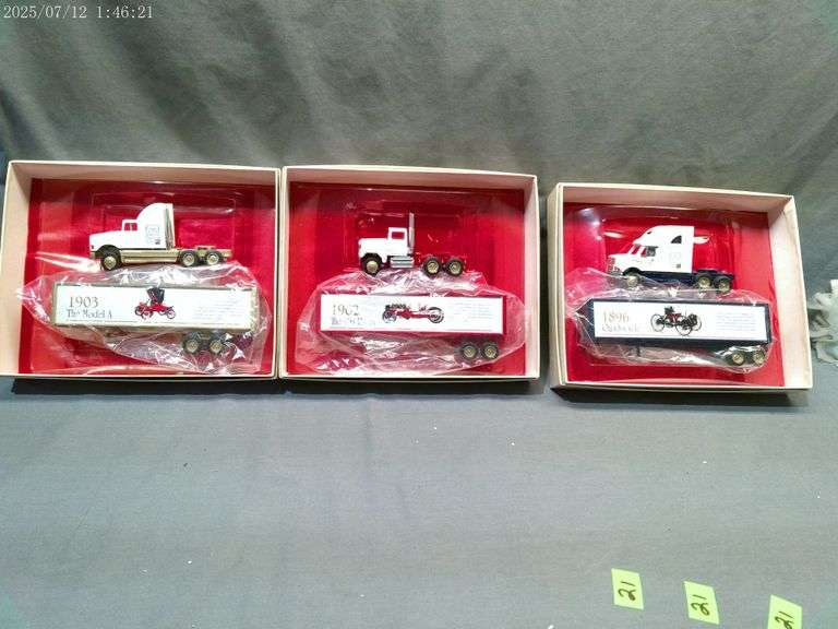 Collection of 3 Winross Historical Series #1,2,3 tractor trailer collectibles. In boxes