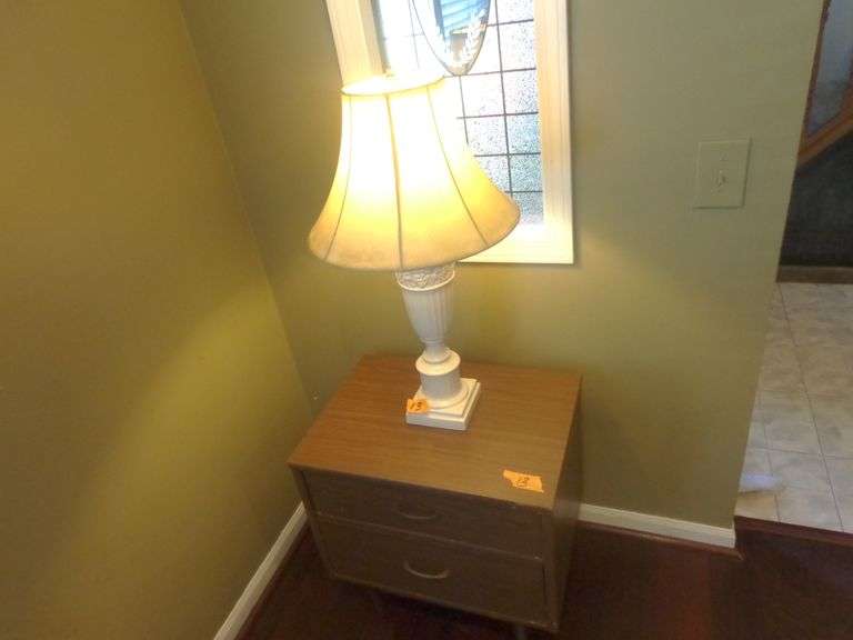 2 Mid-Century Modern Nightstands and 1 Table Lamp. Nightstands are 23" wide x 23.5" tall x 16.5" dee