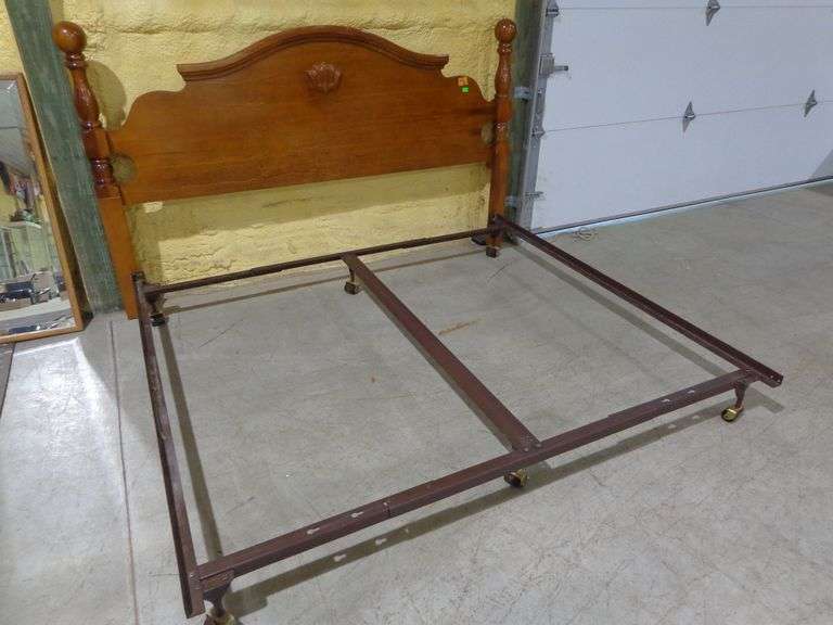 563 - King size wooden headboard with frame. Some scratches