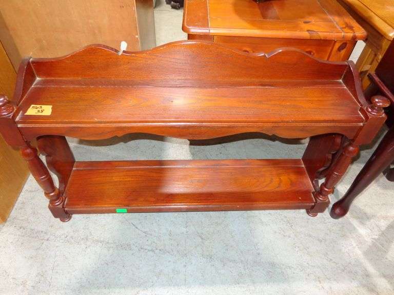 563 - Wooden wall shelf with plate grooves 35"x8"x20" tall. Good condition
