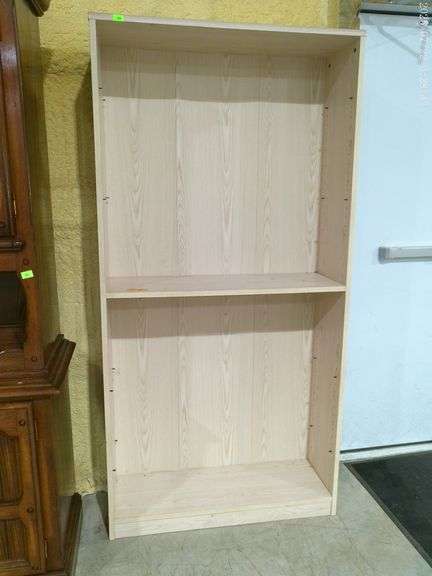 504 - Composite blond wooden bookshelf with one shelf and small craft table 32'x24"x27" a lot of dam