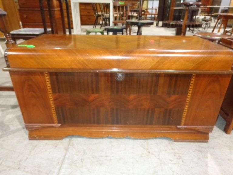 655- Waterfall style wooden Cavalier cedar chest