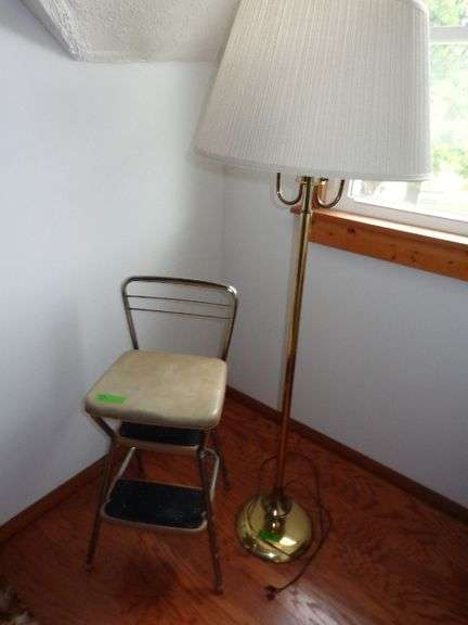 Cosco step stool and brass floor lamp, works
