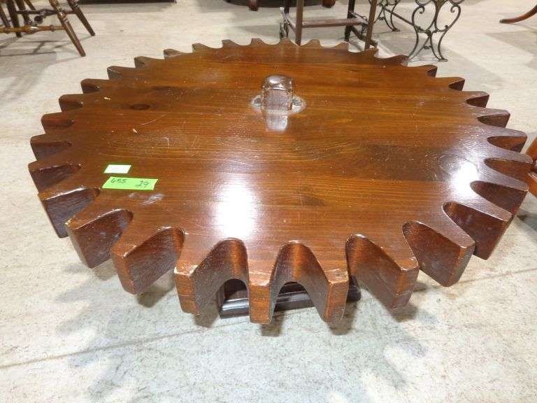 655- Wooden Cog wheel coffee table with rotating top