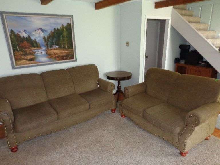 Upholstered sofa and love seat, brown tones. Very clean, nice condition