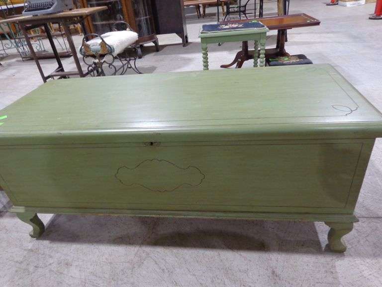 655- Green painted cedar chest 48" by 20" Very clean