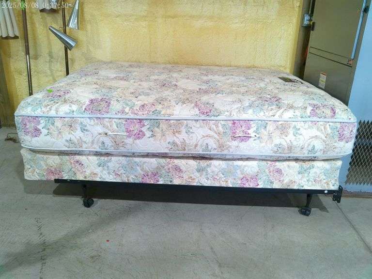 608 – Beauty Rest mattress and box spring set on frame, clean