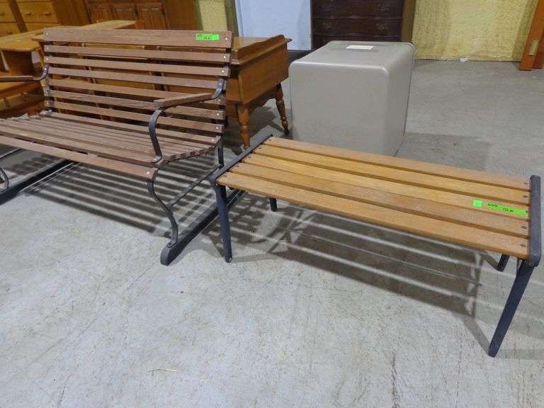 655- 2 iron and wood park benches