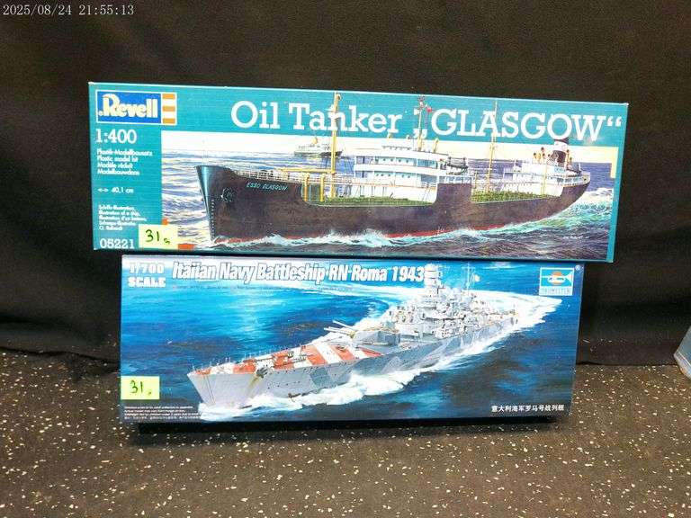 Italian battleship and oil tanker models