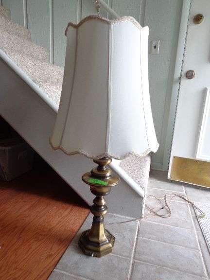 Tall brass table lamp and shade, very nice condition, 40" tall