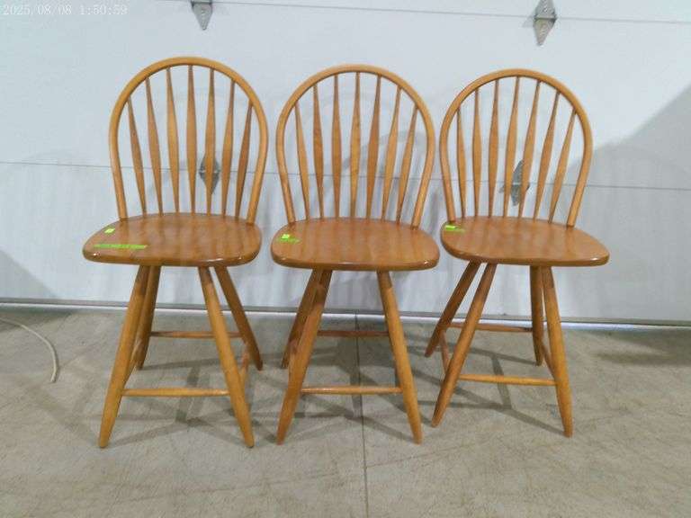 609- 3 Wooden swivel bar chairs 24" tall