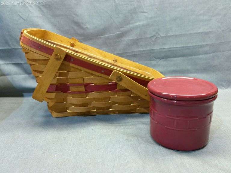 Longaberger 1991 Sleigh basket with protector & butter crock