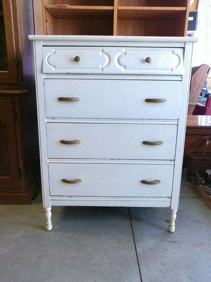 White chest of drawers 40"T x 30"W x 16"D, needs two drawer guides