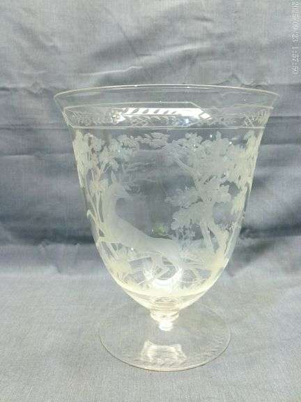 Waldmann's Heil copper wheel etched centerpiece bowl