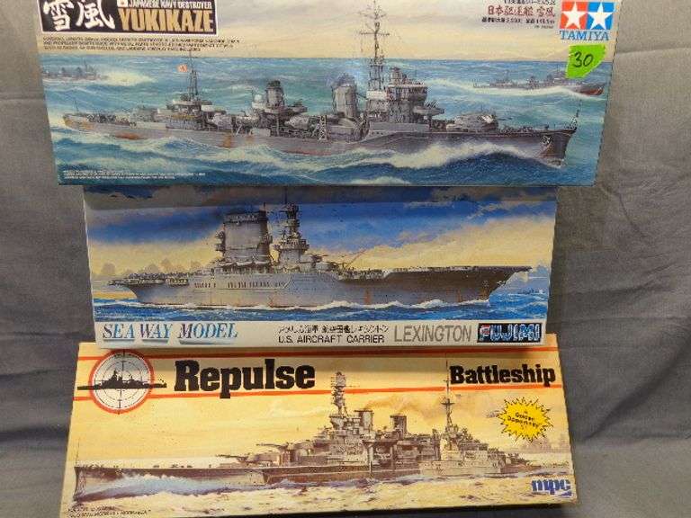 Model Ships, Yukikaze 1/350 scale, US Lexington 1/700, Repulse Battleship 1/600 scale