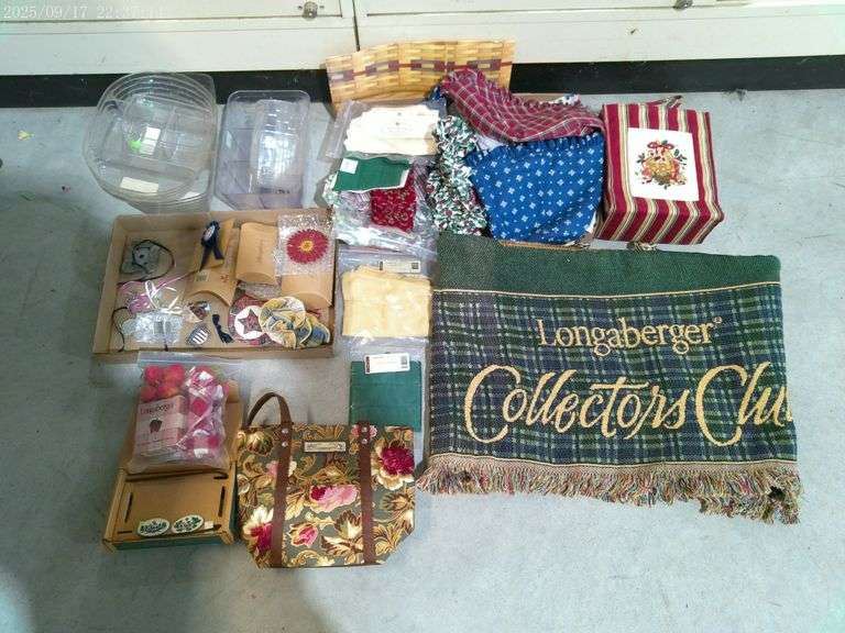 Longaberger miscellaneous tie ons, liners, protectors, blankets, herb markers