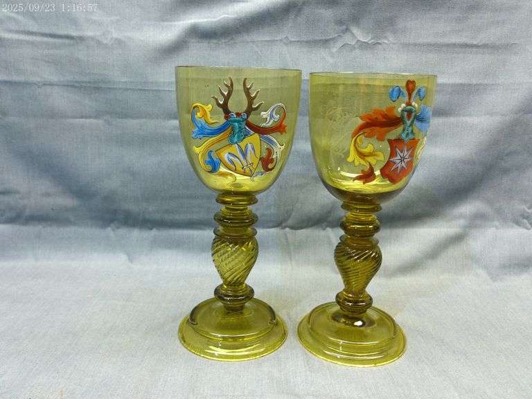 2 - 8" wine glasses with coats of arms