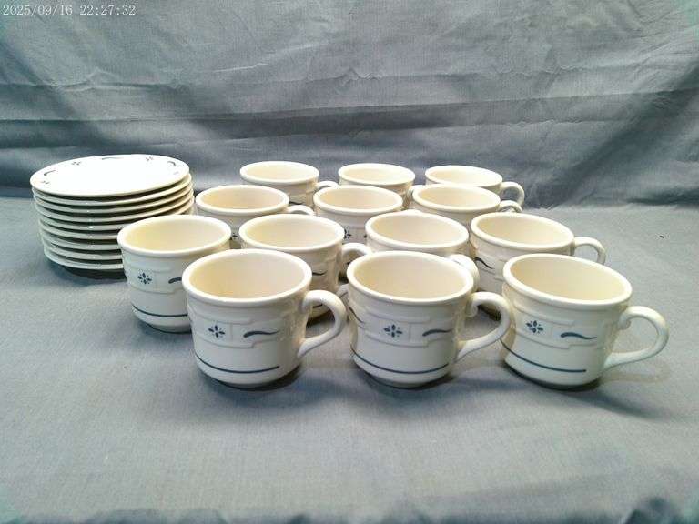 Longaberger 13 cups, 9 saucers (1 cup is cracked)
