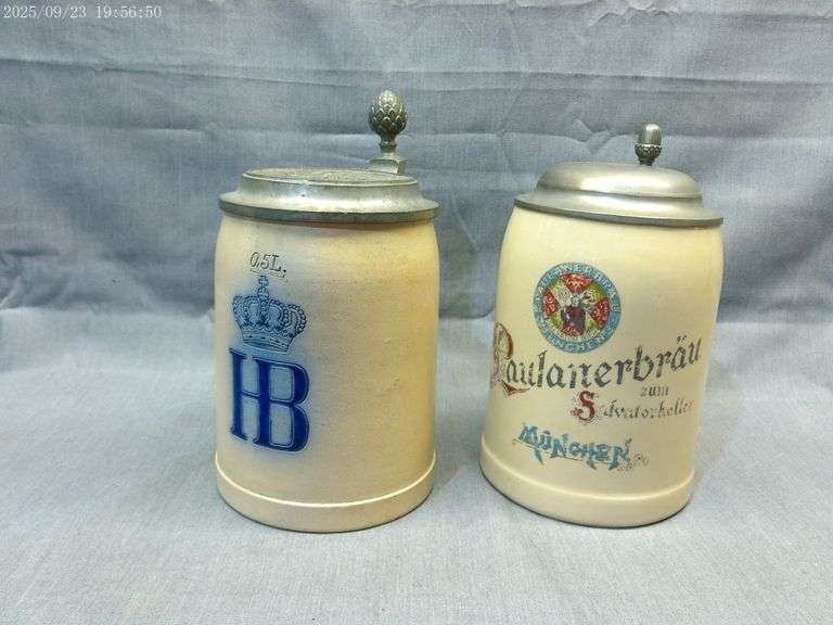 2 half liter beer advertising steins