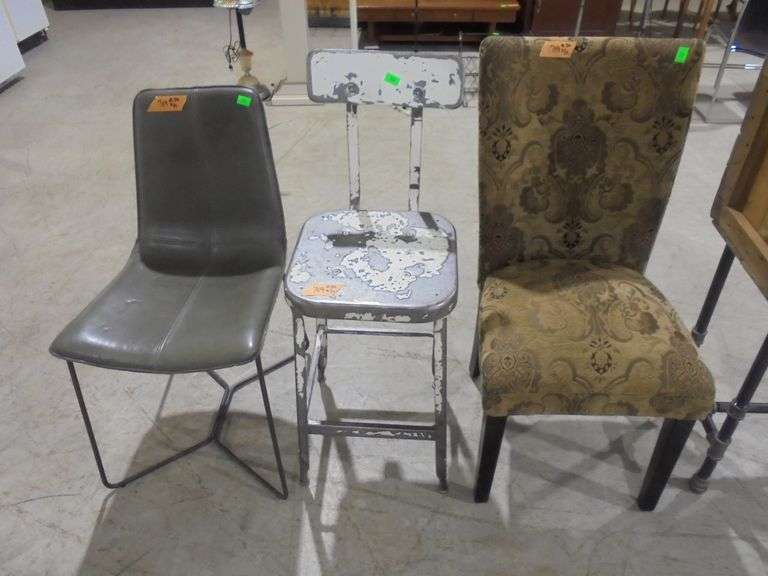 Slope dining chair, upholstered dining chair, and metal stool. See pictures.