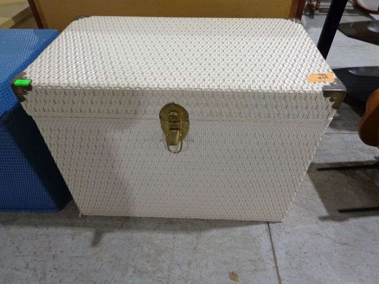 752 - woven/wooden/brass ivory chest 29"x17"x21"