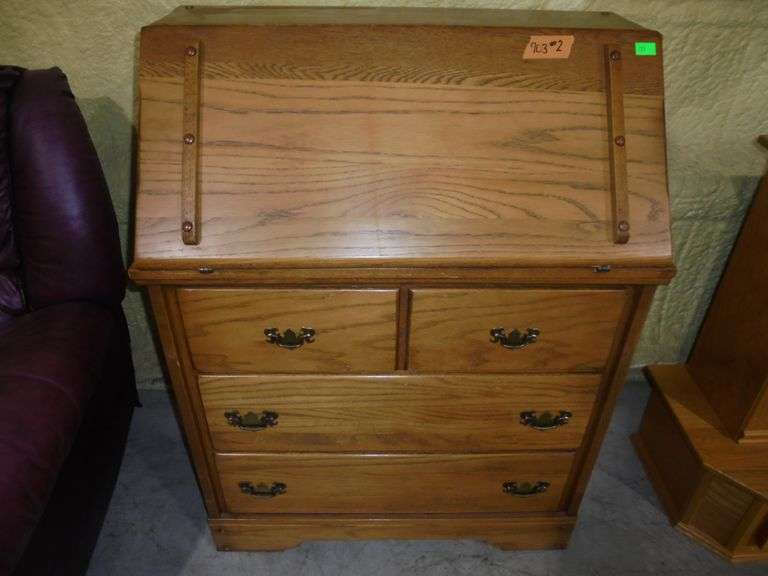 Secretary Desk with 3 drawers. 32" wide x 43" tall x 17" deep with desk part up. See pictures.
