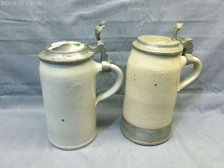 2-one liter mid-18th century stoneware steins