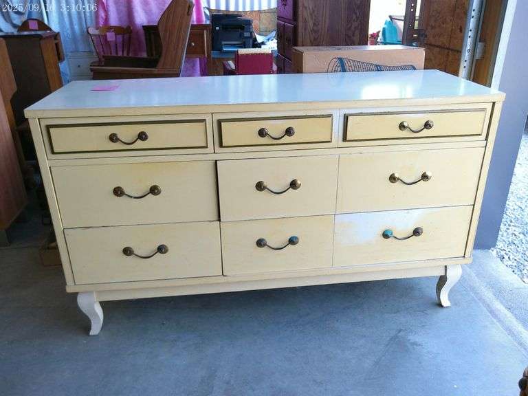 White Mid Century dresser 52"L x 30"T x 18"W. No mirror.