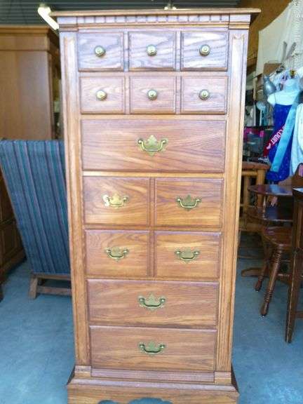 Tall chest of drawers 56"T x 25"W x 15"D, excellent condition, solid oak
