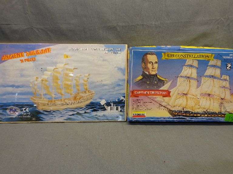 Model ship and puzzle, USS Constellation, Ancient Sailboat construction kit 91 piece