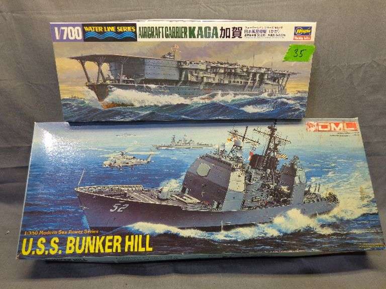 Model ships, Aircraft's Carrier KAGA, 1/700 scale, USS Bunker Hill 1/350 scale