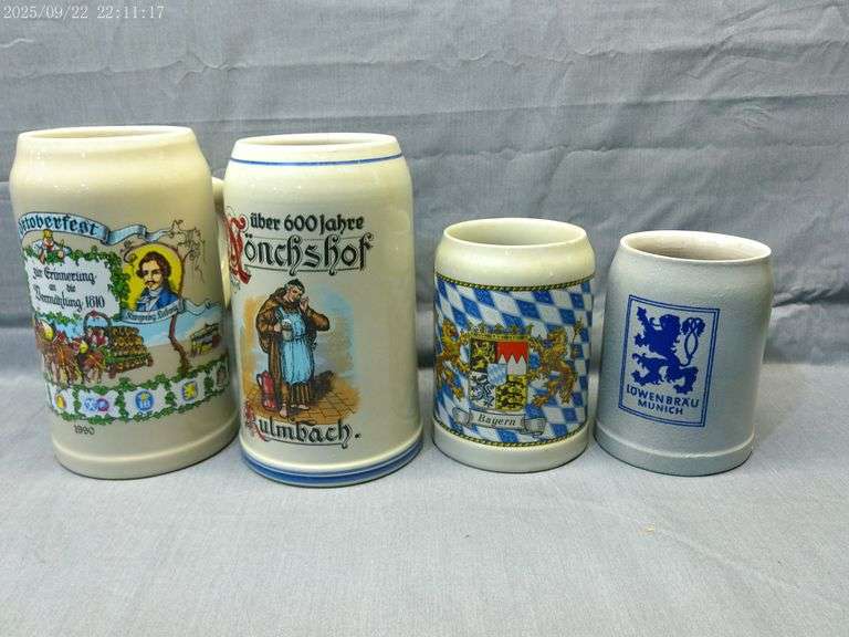 4 beer advertising steins with no lids