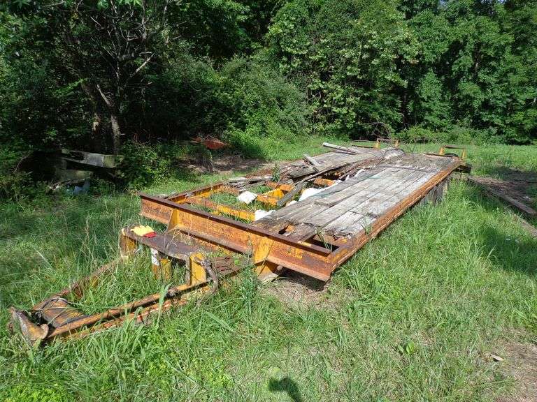 Hudson brothers dual tandem equipment trailer, 20 feet long 8 feet wide, rotten and missing wooden b