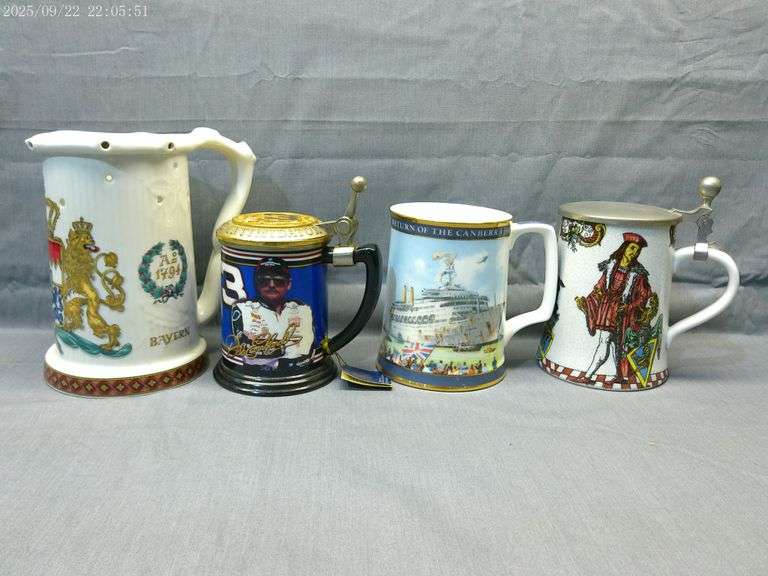 4 contemporary steins and mugs Earnhardt, Falklands War Tankard