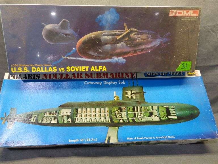 Model Submarines, USS Dallas vs Soviet Alfa 1/350 scale, Polaris Nuclear clear submarine cutaway dis