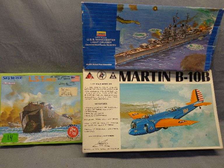 Models Ships and plane, LST MK2 1/700, USS Manchester Light Cruiser 1/600 scale, Martin B-10B 1/72 s