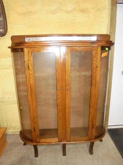 Vintage Curio Cabinet with 2 drawers. Doors are locked closed with no key. 48" wide x 12" deep x 63"
