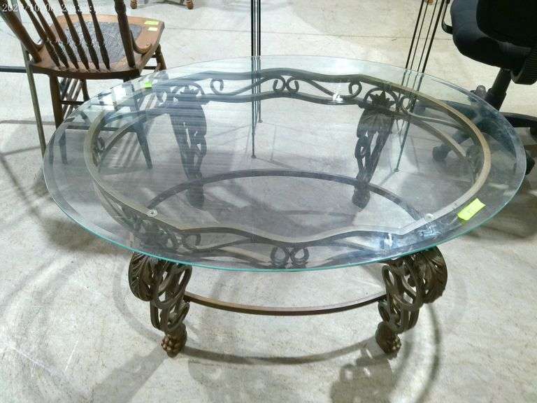 808- Glass and metal coffee table 48" wide