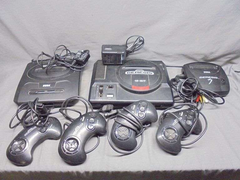 3 Sega gaming systems. Sega Genesis 16-bit only has a power cord with it. Was tested for power only.