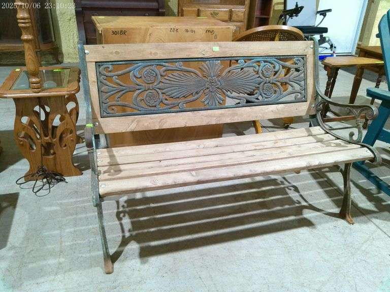 808 - Patio bench wooden and iron