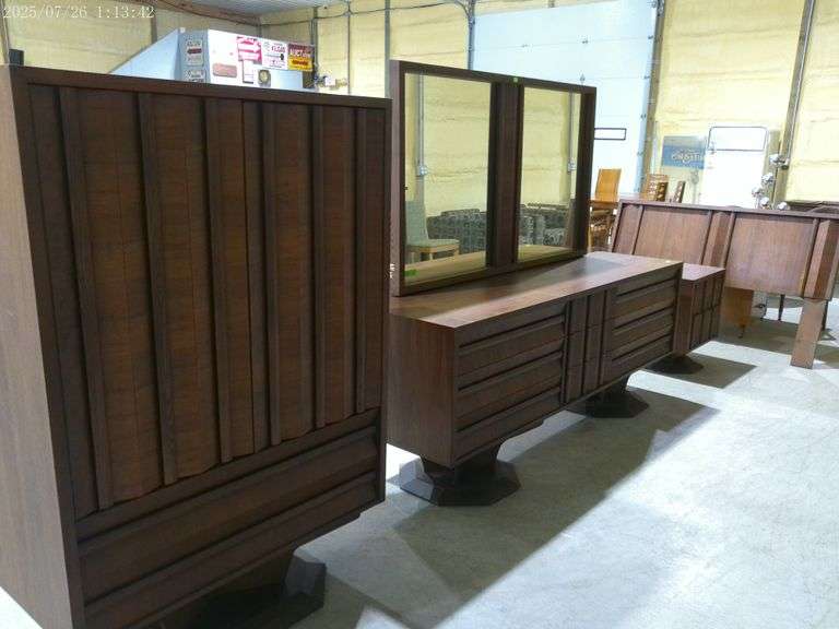 Geometric Numbers Design 202-3 Paul Evans style bedroom suite. Finish is med to dark walnut ...