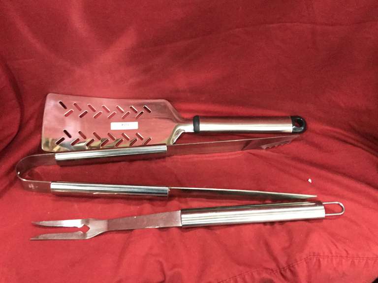 3 Piece Stainless Steel BarBQ Set Flipper Set (Flipper, Fork & Tongs